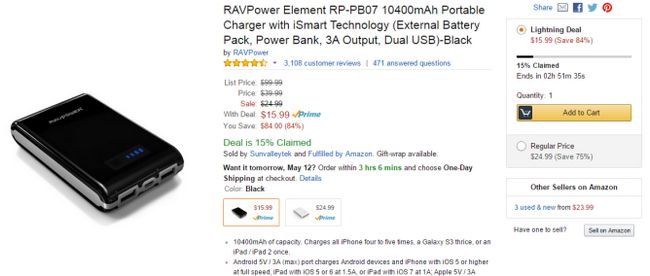Fotografía - [Offre Alerte] RAVPower Element 10,400mAh Batterie Externe en vente pour 15,99 $ Via Offres Amazon foudre